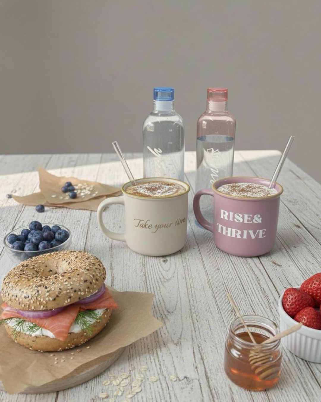 Mini-Tassen-Set: beiger „Take your time“ & rosa „RISE & THRIVE“