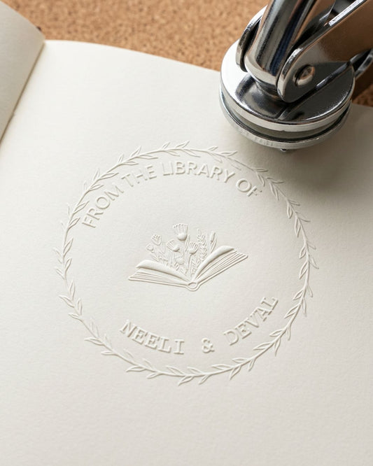 Customised Paper Embosser - Floral Library Seal (40 mm) - Stamporaa - in Mumbai India