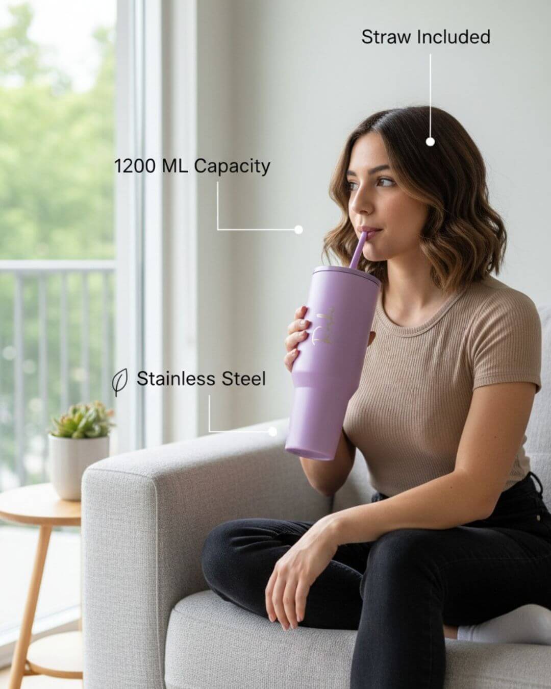 Stoneley Max – 1200ml Premium Bottle (Tumbler) with Straw