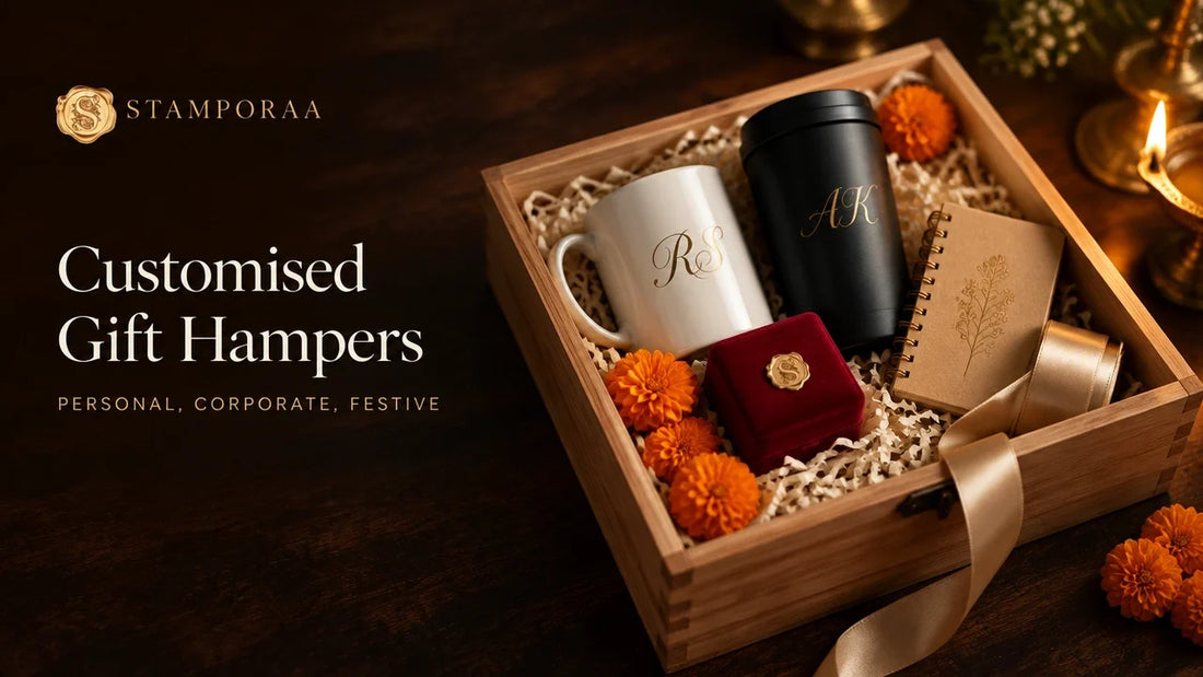 Customised gift hamper with personalised mug, tumbler and jewellery box