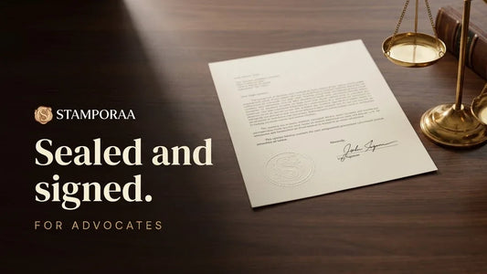 Brass scales and a legal opinion letter with a raised embossed seal and signature, headline Sealed and signed