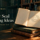 Library seal embossed on a book endpaper beside a book embosser