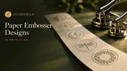 Paper embosser designs: floral, dragonfly, moon, zodiac and book seals