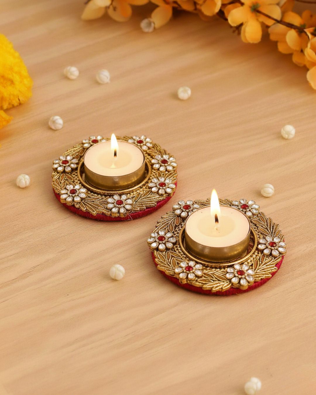 Golden Aura Diyas - Set of 2