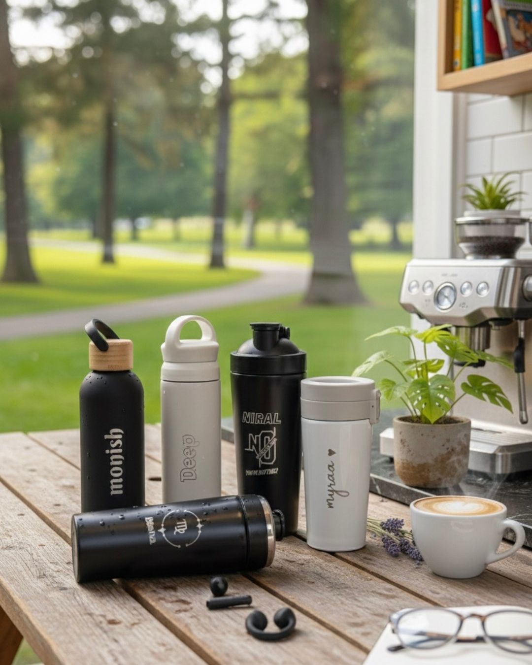 Black handle water bottle with flip-top lid and carry loop