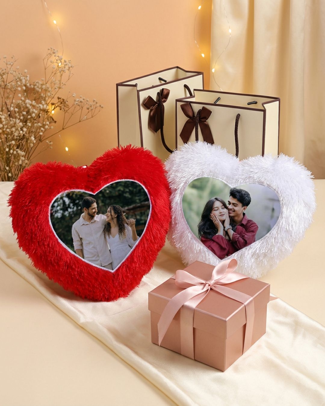 Red heart-shaped soft cushion with photo insert, Stamporaa