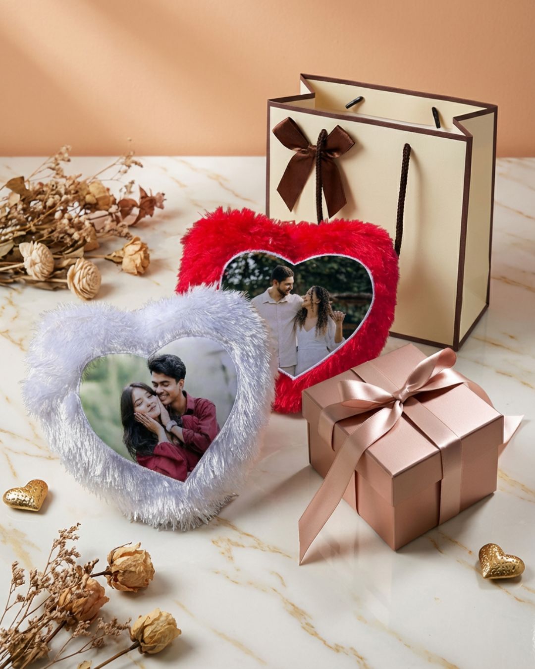White heart-shaped soft cushion with photo insert