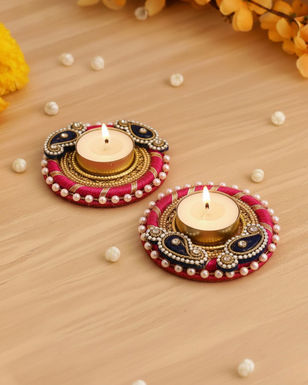 Luminous Kundan Velvet Diyas - Duo Pack