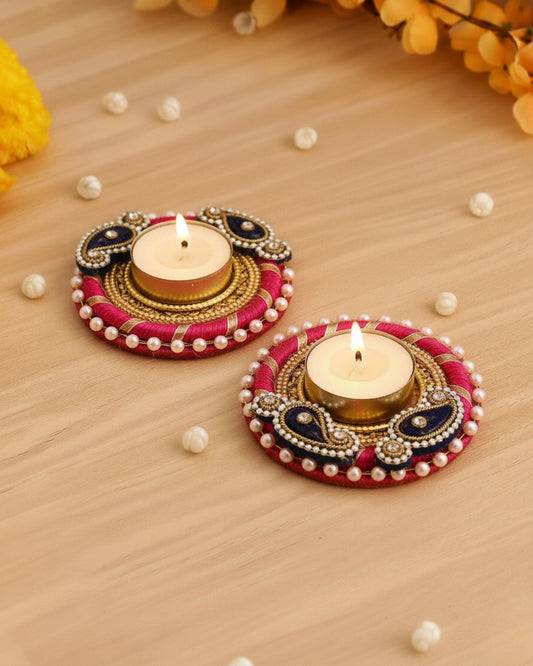 Luminous Kundan Velvet Diyas - Duo Pack